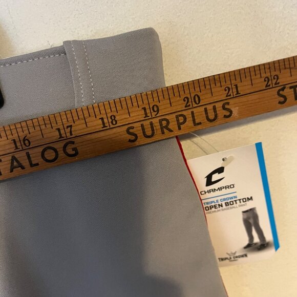 Champro Triple Crown Baseball Long Pants Mens XL  40" Waist Gray Red Strip Open - Picture 7 of 16